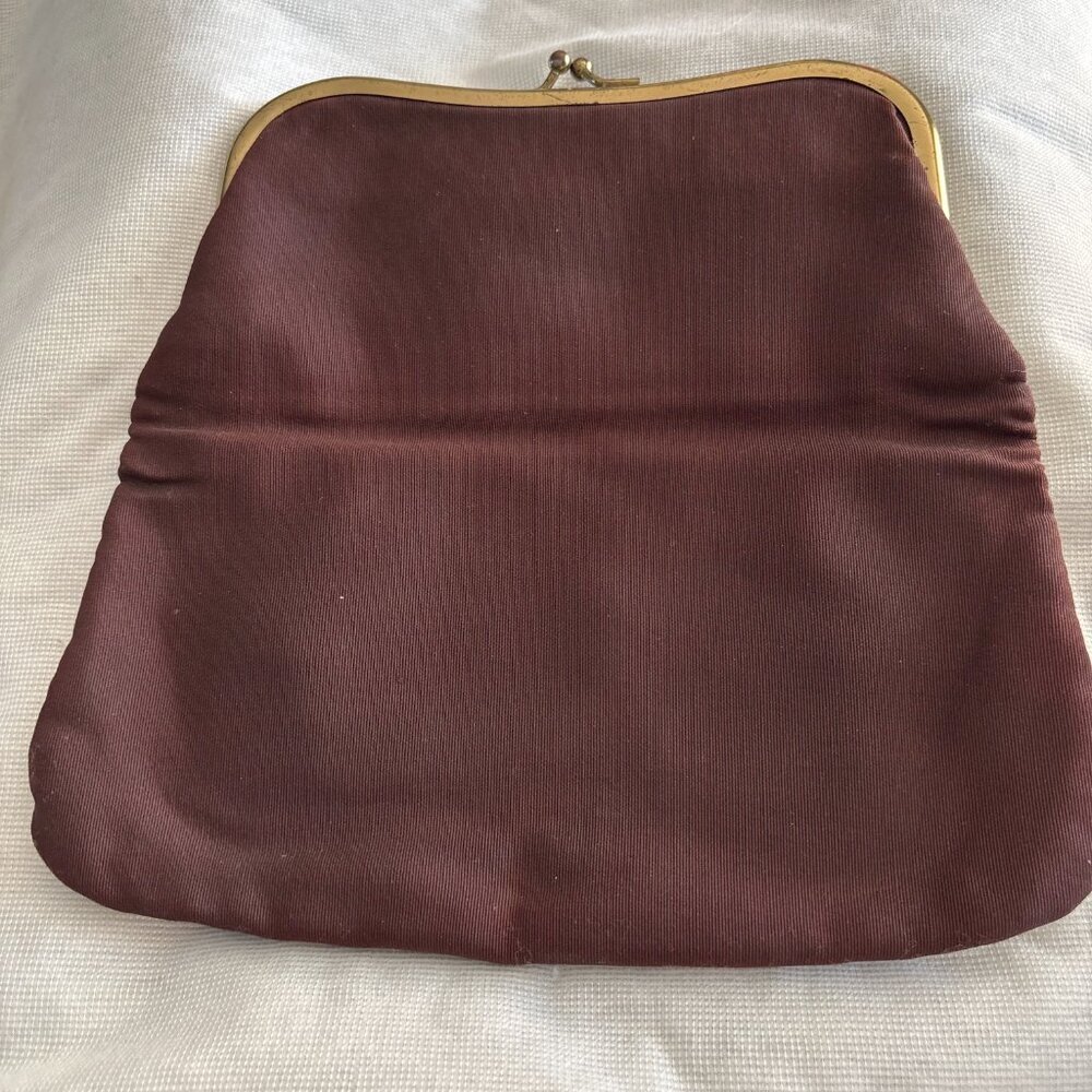VINTAGE 1930s 1940s Brown Art Deco Kiss Lock Clutch with Attached Coin Purse - Picture 5 of 5